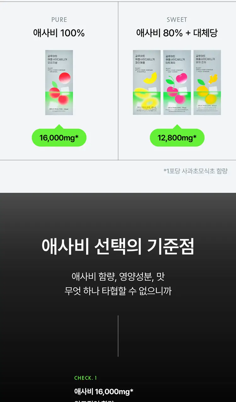 [고함량 애사비] 글루어트 애플사이다비니거 15T 4종 (오리지널/파인애플/타트체리/유자진저) 상세페이지 5
